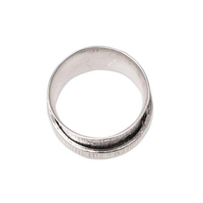Alternate image for Tree Bark Pattern Sterling Silver Spinner Ring from India Rotating Trunk