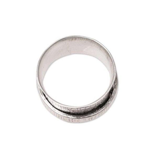 Alternate image for Tree Bark Pattern Sterling Silver Spinner Ring from India Rotating Trunk