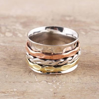 Alternate image for Twist Pattern Sterling Silver Spinner Ring from India Rotating Twist