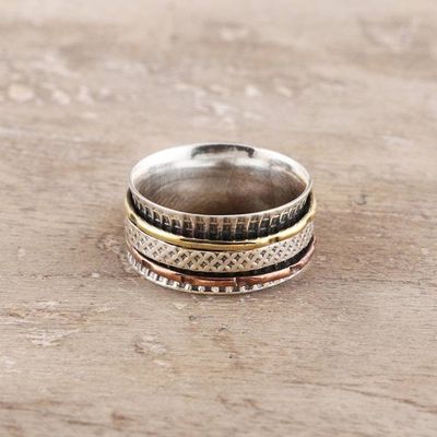 Primary image for Patterned Sterling Silver Spinner Ring from India Rotating Unity