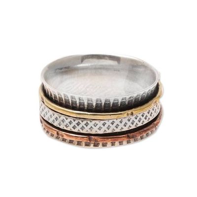 Alternate image for Patterned Sterling Silver Spinner Ring from India Rotating Unity