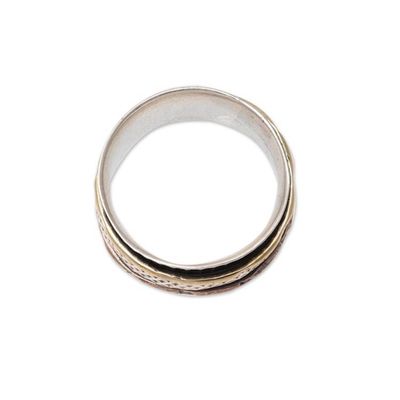 Alternate image for Patterned Sterling Silver Spinner Ring from India Rotating Unity