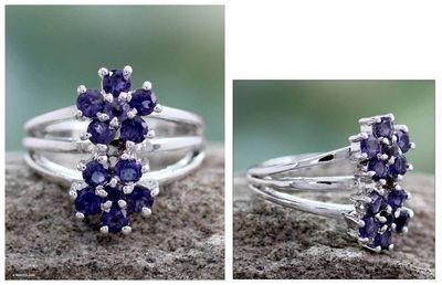 Alternate image for Sterling Silver Cocktail Ring with Iolite Floral Jewelry Dazzling Daisies