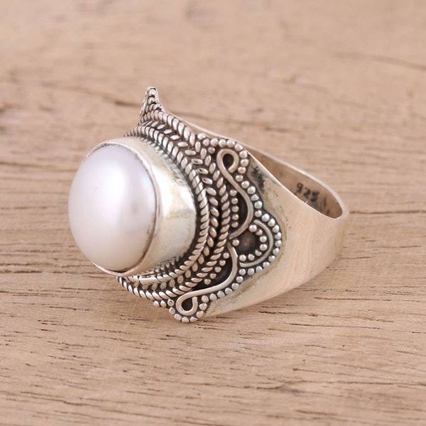Alternate image for Cultured Freshwater Pearl and Sterling Silver Cocktail Ring Pearl Glamour