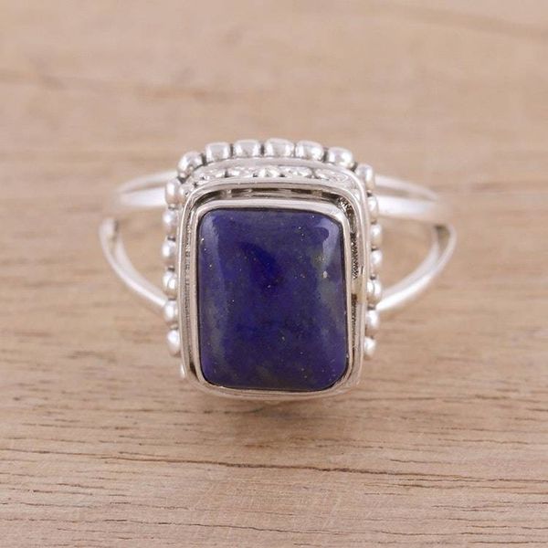 Alternate image for Handmade 925 Sterling Silver Lapis Lazuli Cocktail Ring Fancy Blue