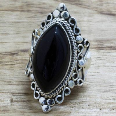 Alternate image for Hand Made Sterling Silver Onyx Cocktail Ring from India Lovers Midnight Gaze