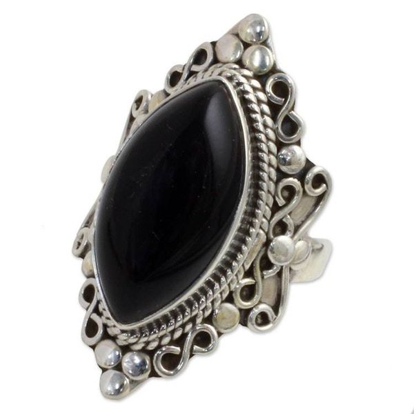 Alternate image for Hand Made Sterling Silver Onyx Cocktail Ring from India Lovers Midnight Gaze