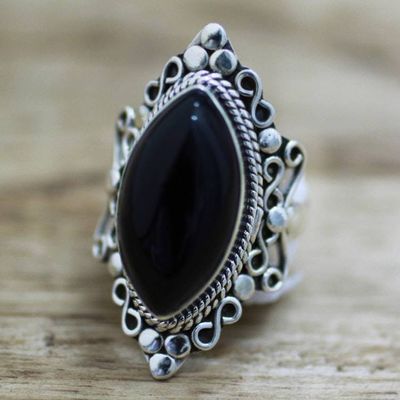 Alternate image for Hand Made Sterling Silver Onyx Cocktail Ring from India Lovers Midnight Gaze