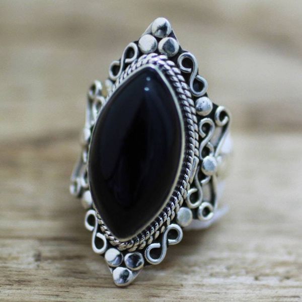 Alternate image for Hand Made Sterling Silver Onyx Cocktail Ring from India Lovers Midnight Gaze