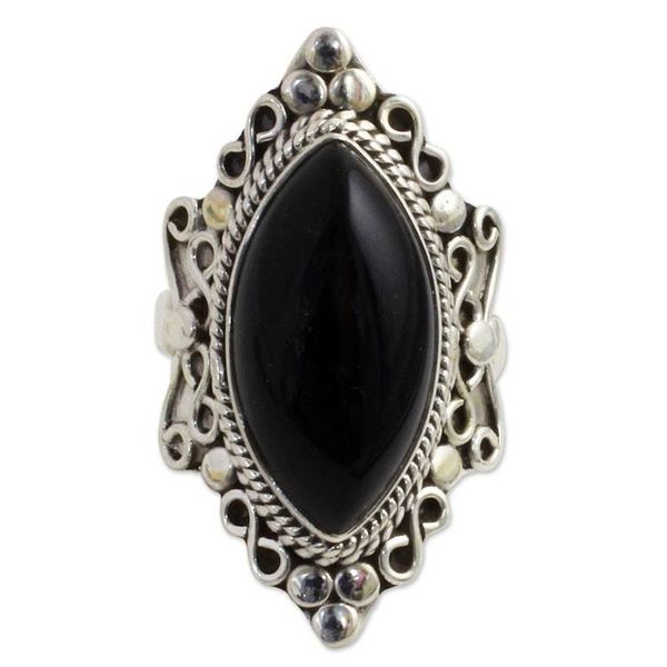 Alternate image for Hand Made Sterling Silver Onyx Cocktail Ring from India Lovers Midnight Gaze
