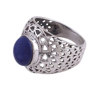 Alternate image for Sterling Silver Jali and Lapis Lazuli Cocktail Ring Royal Jali