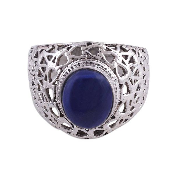Alternate image for Sterling Silver Jali and Lapis Lazuli Cocktail Ring Royal Jali