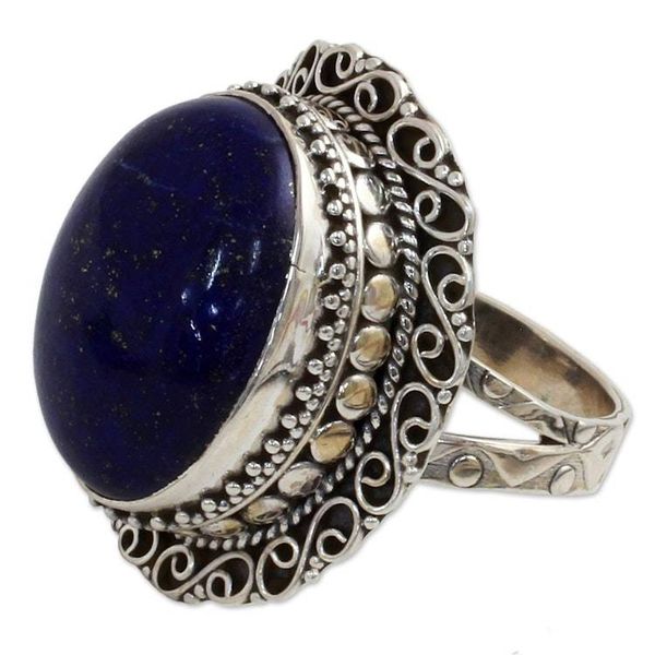Alternate image for Hand Made Sterling Silver Lapis Lazuli Cocktail Ring India Swirling Sky