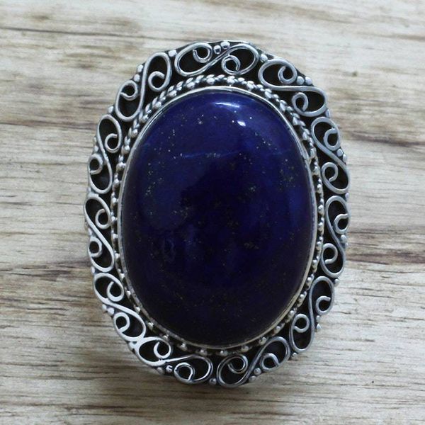 Alternate image for Hand Made Sterling Silver Lapis Lazuli Cocktail Ring India Swirling Sky