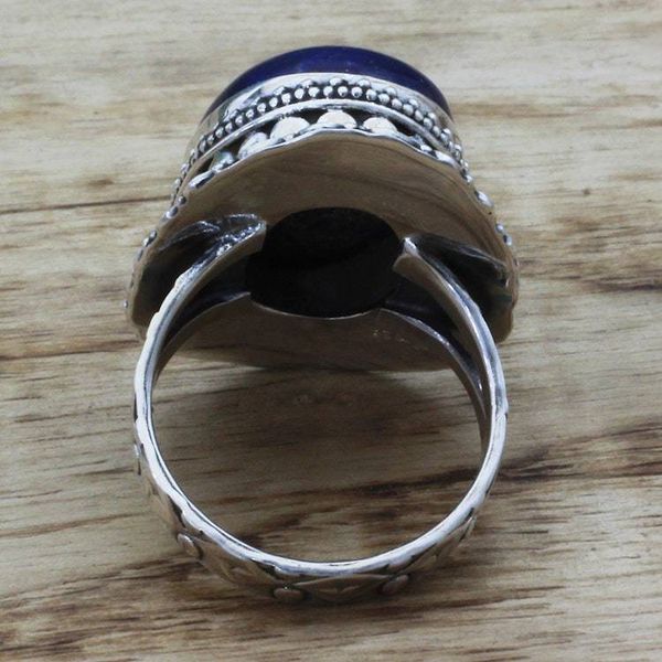 Alternate image for Hand Made Sterling Silver Lapis Lazuli Cocktail Ring India Swirling Sky
