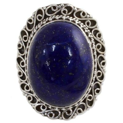 Alternate image for Hand Made Sterling Silver Lapis Lazuli Cocktail Ring India Swirling Sky