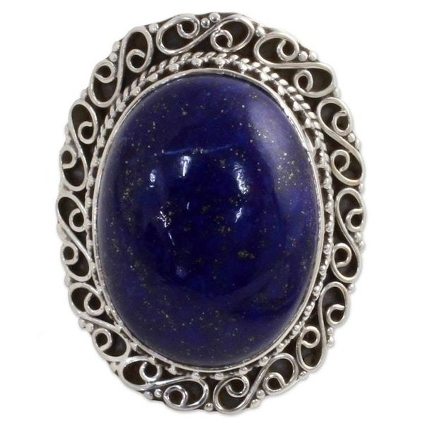 Alternate image for Hand Made Sterling Silver Lapis Lazuli Cocktail Ring India Swirling Sky