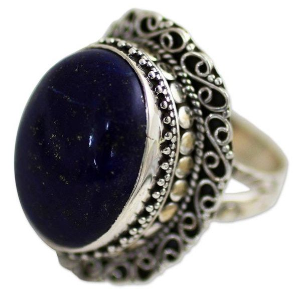 Alternate image for Hand Made Sterling Silver Lapis Lazuli Cocktail Ring India Swirling Sky