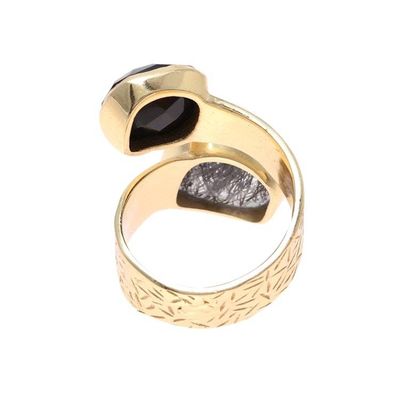 Alternate image for Onyx and Tourmalinated Quartz 18k Gold Plated Wrap Ring Twilight Drama