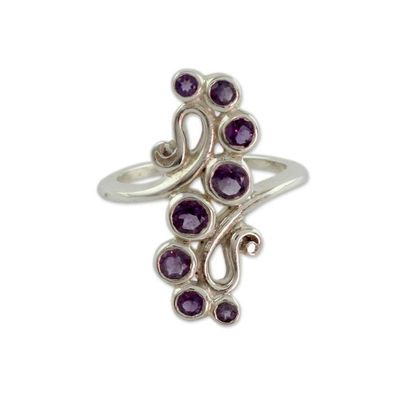 Alternate image for Handcrafted Silver Statement Cocktail Ring with 8 Amethysts Wisteria Tendrils