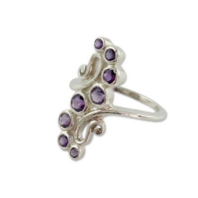 Alternate image for Handcrafted Silver Statement Cocktail Ring with 8 Amethysts Wisteria Tendrils