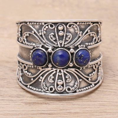 Alternate image for Lapis Lazuli Triple Stone Cocktail Ring from India Antique Elegance