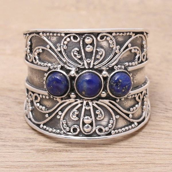 Alternate image for Lapis Lazuli Triple Stone Cocktail Ring from India Antique Elegance