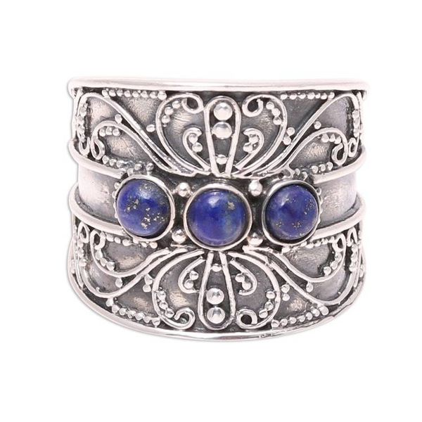 Alternate image for Lapis Lazuli Triple Stone Cocktail Ring from India Antique Elegance