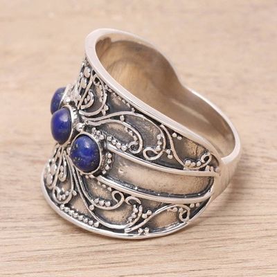 Alternate image for Lapis Lazuli Triple Stone Cocktail Ring from India Antique Elegance