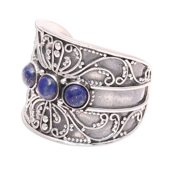Alternate image for Lapis Lazuli Triple Stone Cocktail Ring from India Antique Elegance