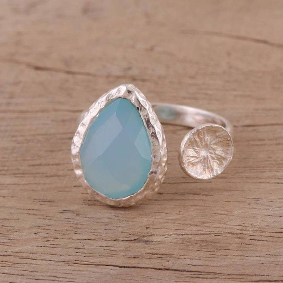 Blue Chalcedony Sterling Silver Wrap Ring from India 'Glacial Desire'
