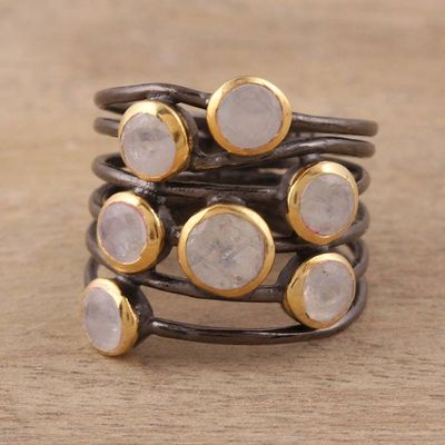 Alternate image for Gold Plated Sterling Silver Rainbow Moonstone Cocktail Ring Dewy Morn