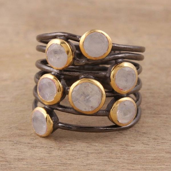 Alternate image for Gold Plated Sterling Silver Rainbow Moonstone Cocktail Ring Dewy Morn