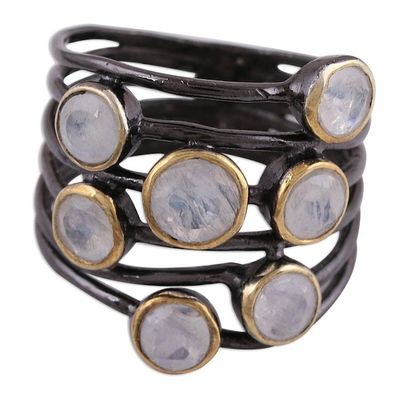 Alternate image for Gold Plated Sterling Silver Rainbow Moonstone Cocktail Ring Dewy Morn