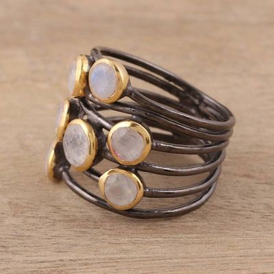 Alternate image for Gold Plated Sterling Silver Rainbow Moonstone Cocktail Ring Dewy Morn