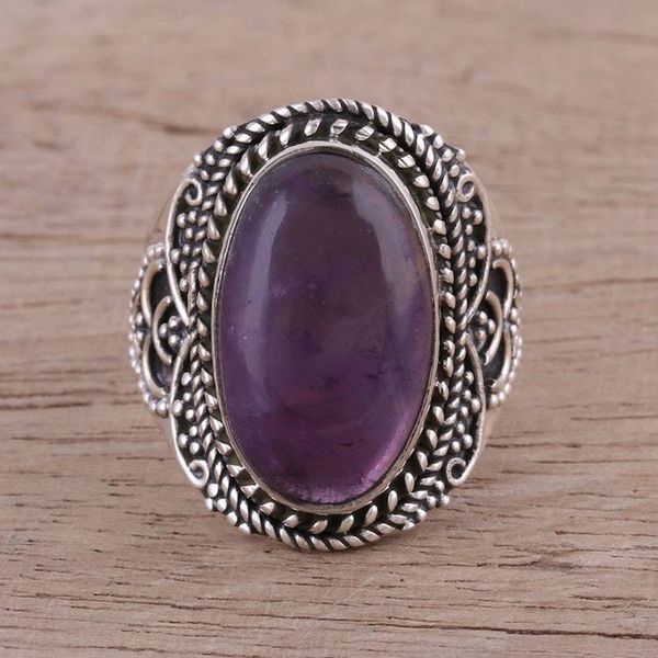 Alternate image for Sterling Silver and Amethyst Cocktail Ring from India Twilight Cascade