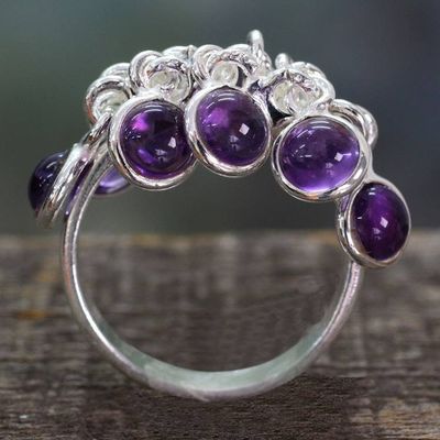 Alternate image for India Artisan Crafted Sterling Silver Ring with 10 Amethysts Festive Style