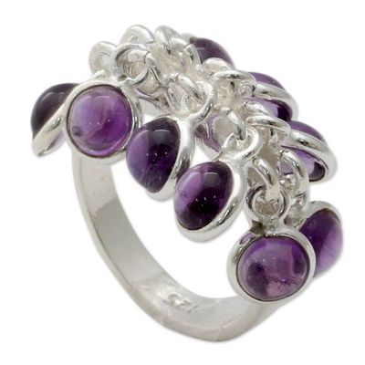Alternate image for India Artisan Crafted Sterling Silver Ring with 10 Amethysts Festive Style