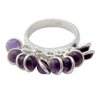 Alternate image for India Artisan Crafted Sterling Silver Ring with 10 Amethysts Festive Style