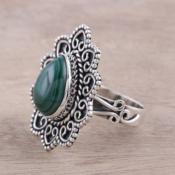 Alternate image for Malachite Teardrop and Sterling Silver Scrolls Cocktail Ring Tremendous