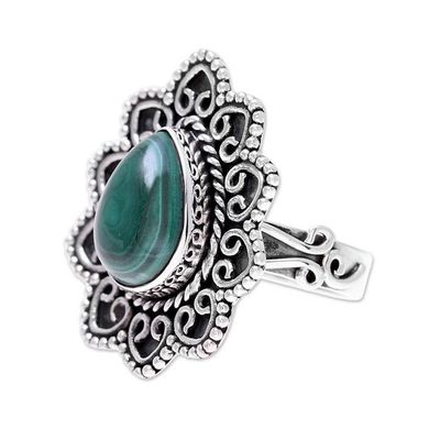 Alternate image for Malachite Teardrop and Sterling Silver Scrolls Cocktail Ring Tremendous