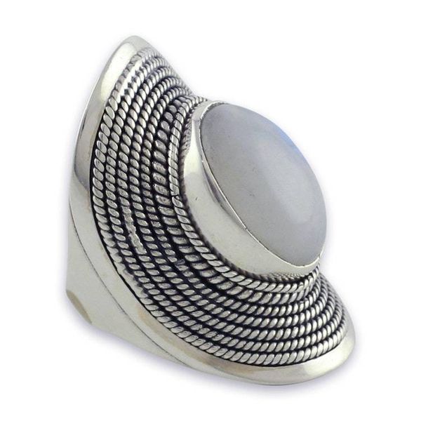 Alternate image for Sterling Silver Rainbow Moonstone Ring from India Jaipur Mist