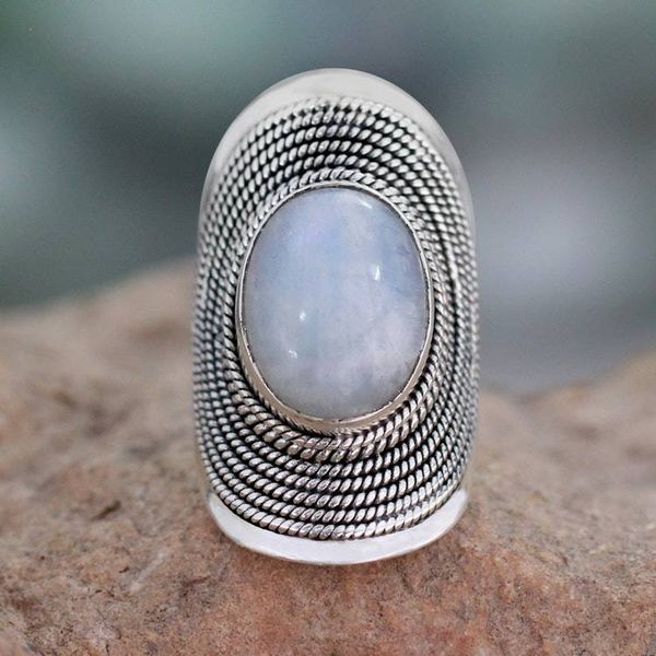 Alternate image for Sterling Silver Rainbow Moonstone Ring from India Jaipur Mist