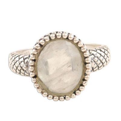 Alternate image for Checkerboard Faceted Rainbow Moonstone Sterling Silver Ring Sparkling Mist