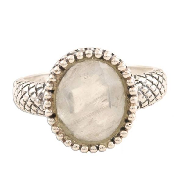 Alternate image for Checkerboard Faceted Rainbow Moonstone Sterling Silver Ring Sparkling Mist