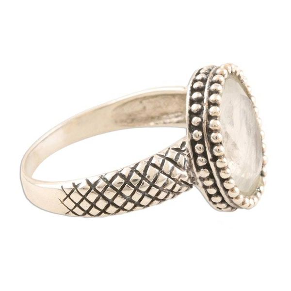 Alternate image for Checkerboard Faceted Rainbow Moonstone Sterling Silver Ring Sparkling Mist