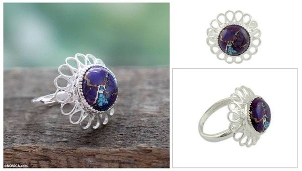 Alternate image for Purple Composite Turquoise Ring Violet Blossom