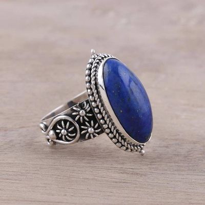 Alternate image for Oval Lapis Lazuli and Sterling Silver Cocktail Ring Vast Sky