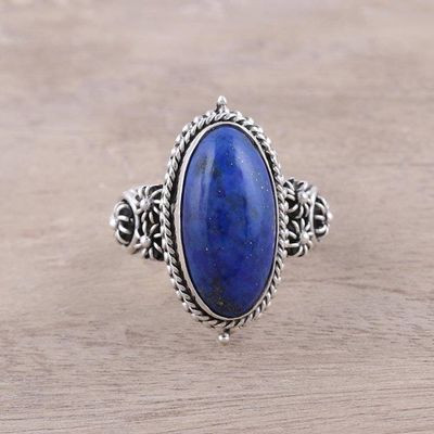 Alternate image for Oval Lapis Lazuli and Sterling Silver Cocktail Ring Vast Sky