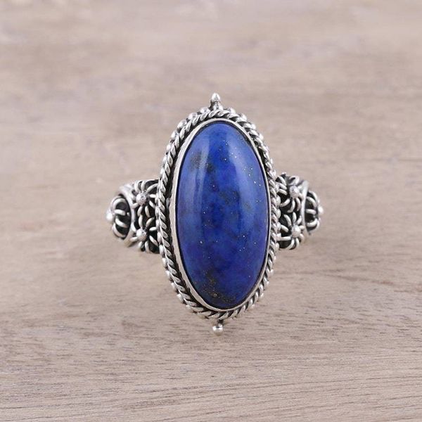 Alternate image for Oval Lapis Lazuli and Sterling Silver Cocktail Ring Vast Sky